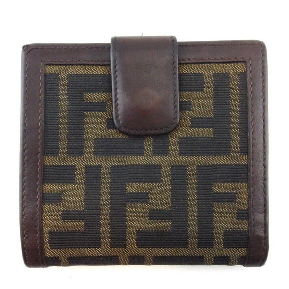 FENDI Gamaguchi Wallet Zukka Beige Canvas x Leather Authentic - Picture 1 of 11